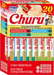Inaba Churu Grain-Free Squeezable Creamy Puree Scallop & Crab Variety Lickable Cat Treat, 0.5-oz tube, 20 count