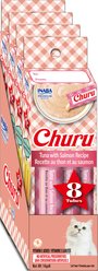 Inaba Churu Grain-Free Creamy Puree Tuna with Salmon Recipe Lickable Cat Treat, 0.5-oz tube, 32 count