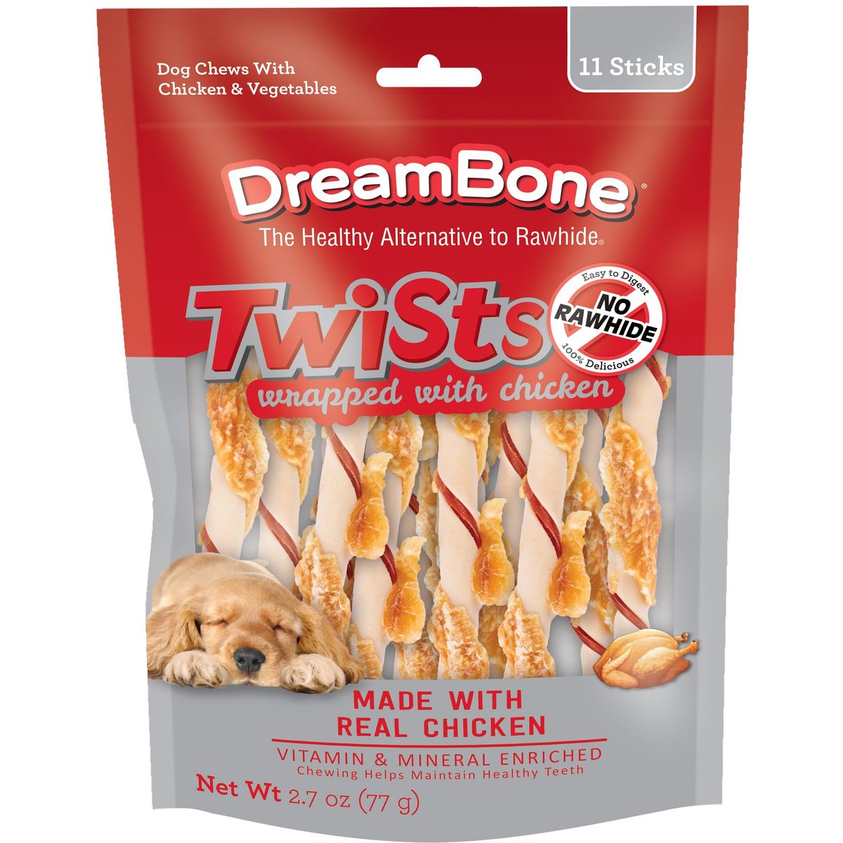 DreamBone Twists Wrapped with Chicken Rawhide Free Dog Chews, 11 count