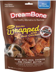 DreamBone Mini Sticks Wrapped with Real Chicken & Peanut Butter Rawhide Free Dog Chew Treats, 20 count