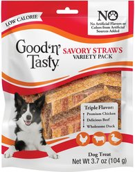 Good 'n' Tasty Savory Straws Rawhide-Free Variety Pack with Chicken, Beef & Duck Crunchy Dog Treats, 3.7-oz bag