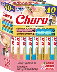 Inaba Churu Grain-Free Squeezable Creamy Puree Tuna & Seafood Variety Lickable Cat Treat, 0.5-oz tube, 40 count