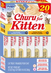Inaba Churu Grain-Free Squeezable Creamy Puree Tuna & Chicken Variety Lickable Kitten Treat, 0.5-oz tube, 20 count
