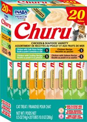 Inaba Churu Grain-Free Squeezable Creamy Puree Chicken & Seafood Variety Lickable Cat Treat, 0.5-oz tube, 20 count