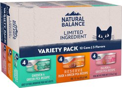 Natural Balance Limited Ingredient Pate Variety Pack Chicken, Duck & Salmon Wet Cat Food, 3-oz can, case of 12