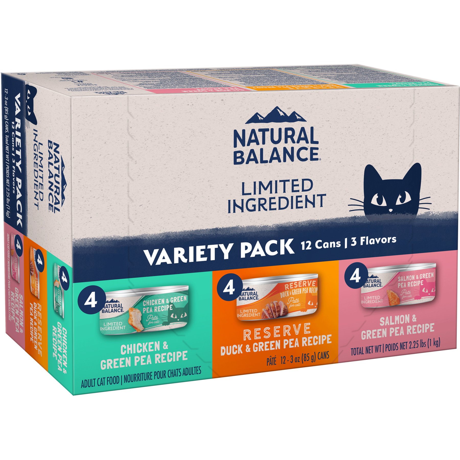 Natural Balance Limited Ingredient Pate Variety Pack Chicken, Duck & Salmon Wet Cat Food, 3-oz can, case of 12