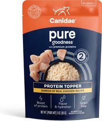 CANIDAE Pure High Protein Topper Shreds of Real Chicken in Gravy Recipe Wet Dog Food, 3-oz pouch, case of 12