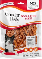 Good 'n' Tasty Triple Flavor WAG-A-TONI Low Calorie Pasta Shaped Peanut Butter Chicken Soft & Chewy Dog Treats, 4-oz bag