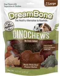 DreamBone Dino Real Peanut Butter Rawhide Free Dog Hard Chew Treats, Large, 7 count