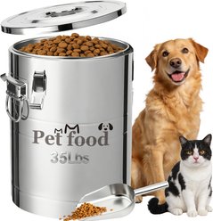 Newget Airtight Metal Container Food Bin with Scoop & Lid Stainless-Steel Dog & Cat Storage, Medium: 35-lbs