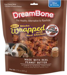 DreamBone Mini Sticks Wrapped with Real Chicken & Peanut Butter Rawhide Free Dog Chew Treats, 40 count