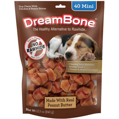 DreamBone DreamBone Mini Real Peanut Butter Rawhide Free Dog Chew Bones, 40 count
