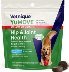 Vetnique Labs YuMOVE Advanced Vet Strength Hip, Joint & Mobility Health Savory Seafood Flavor Soft Chews Supplement for Young Adult through Senior Dogs, 10 count