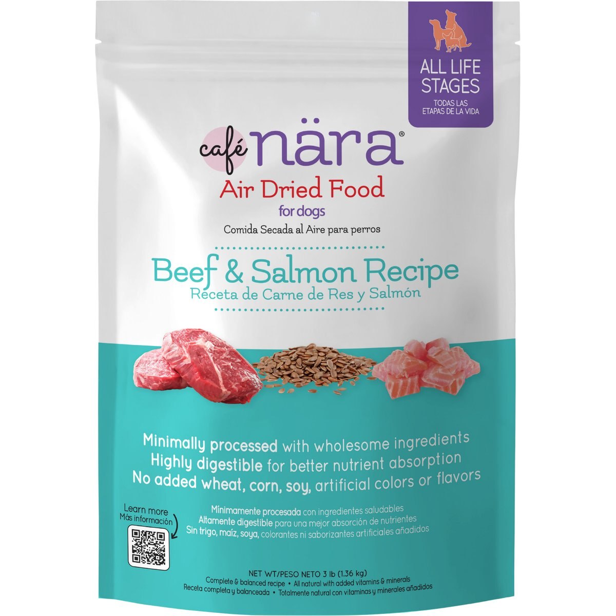 Cafe Nara Beef & Salmon Recipe Air Dried Dog Food, 3-lb bag