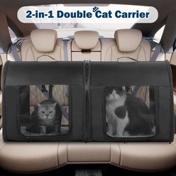 SMONTER 2-in-1 Portable & Double Split Travel Soft Sided Dog & Cat Carrier Crate Set with Carry Bag & Mat, Black slide 2 of 8