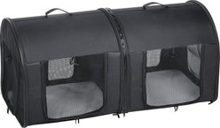 SMONTER 2-in-1 Portable & Double Split Travel Soft Sided Dog & Cat Carrier Crate Set with Carry Bag & Mat, Black