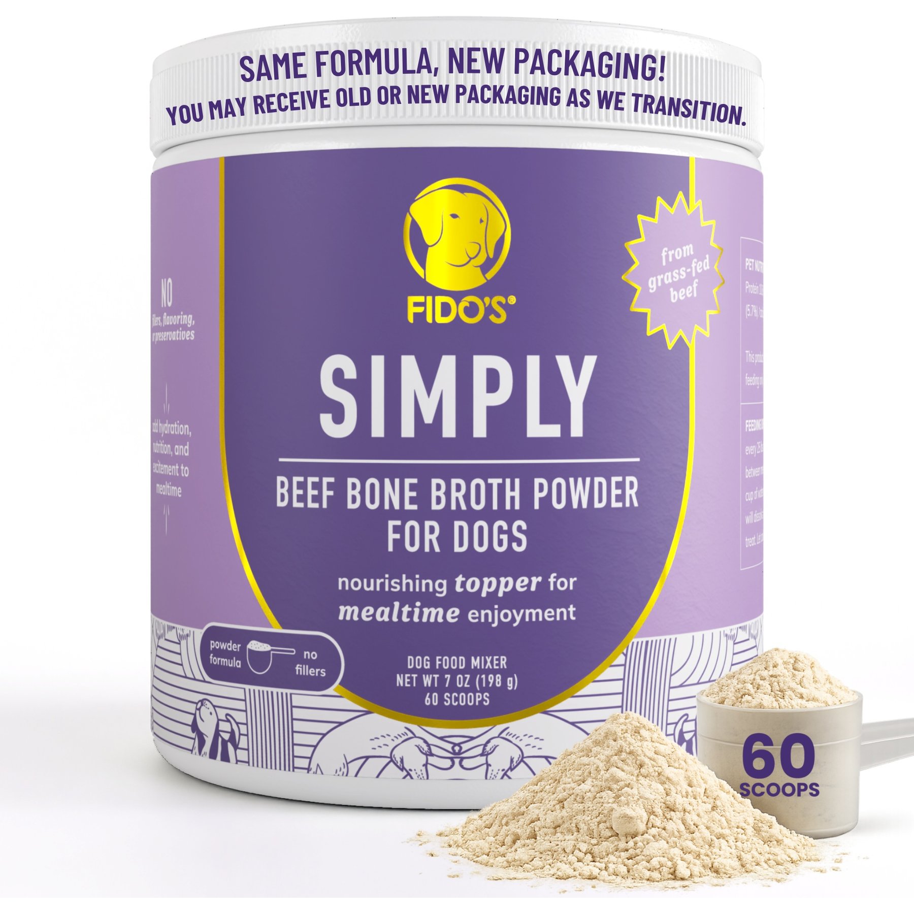 Fido's Simply Grass-Fed Beef Bone Broth Powdered Dog Food Topper, 7-oz jar