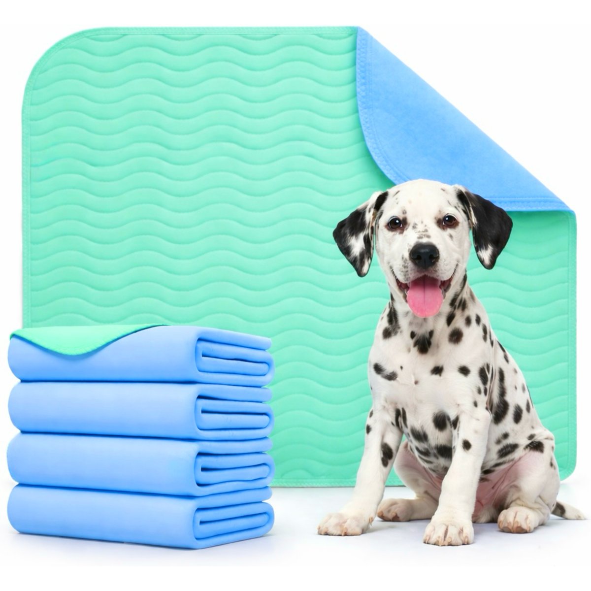 Green Lifestyle Quick Dry Washable Pee Pads Unscented Dog Potty Training System, Blue/Green, 34 x 36-in, 4 count