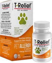 MediNatura T-Relief Natural Itchy Skin Relief, Homeopathic Allergy Support for Skin, Coat, Hives & Sneezing Allergy Chewable Tablet Supplement for Dogs, Cats & Horses, 90 count slide 1 of 5
