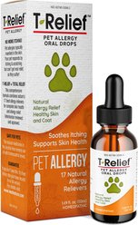 MediNatura T-Relief Natural Itchy Skin Relief, Homeopathic Allergy Support for Skin, Coat, Hives & Sneezing Allergy Liquid Formula Supplement Oral Drops for Dogs, Cats & Horses, 50-mL