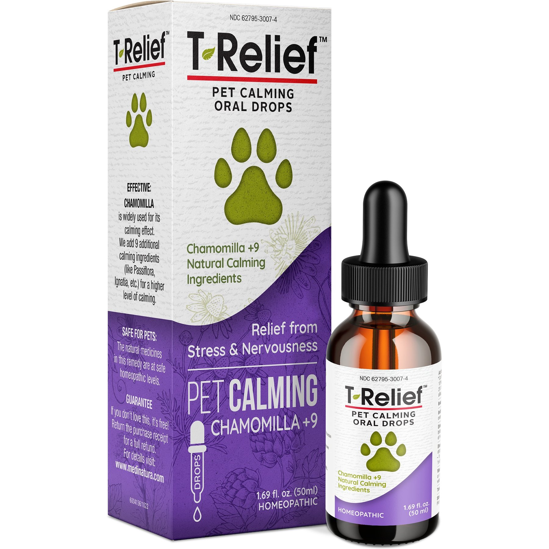 MediNatura T-Relief Natural Anxiety & Stress Relief Calming Oral Drops Liquid Supplement for Dogs, Cats & Horses, 50-mL