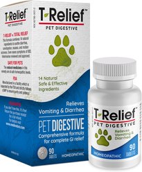 MediNatura T-Relief Natural GI Relief for Vomiting, Diarrhea, Constipation & Nausea Digestive Support Tablet Supplement for Dogs, Cats & Horses, 90 count