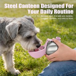Halinfer 2-in-1 Portable Travel Stainless Steel Dog Water Bottle, Medium, Pink slide 2 of 8