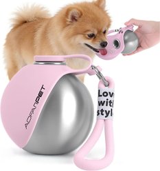 Halinfer 2-in-1 Portable Travel Stainless Steel Dog Water Bottle, Medium, Pink