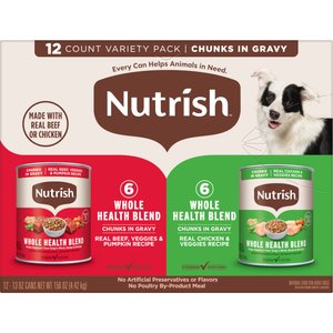 Rachael Ray Nutrish Whole Health Blend Chunks in Gravy Variety Pack Dog Wet Food, 13-oz can, 12 count