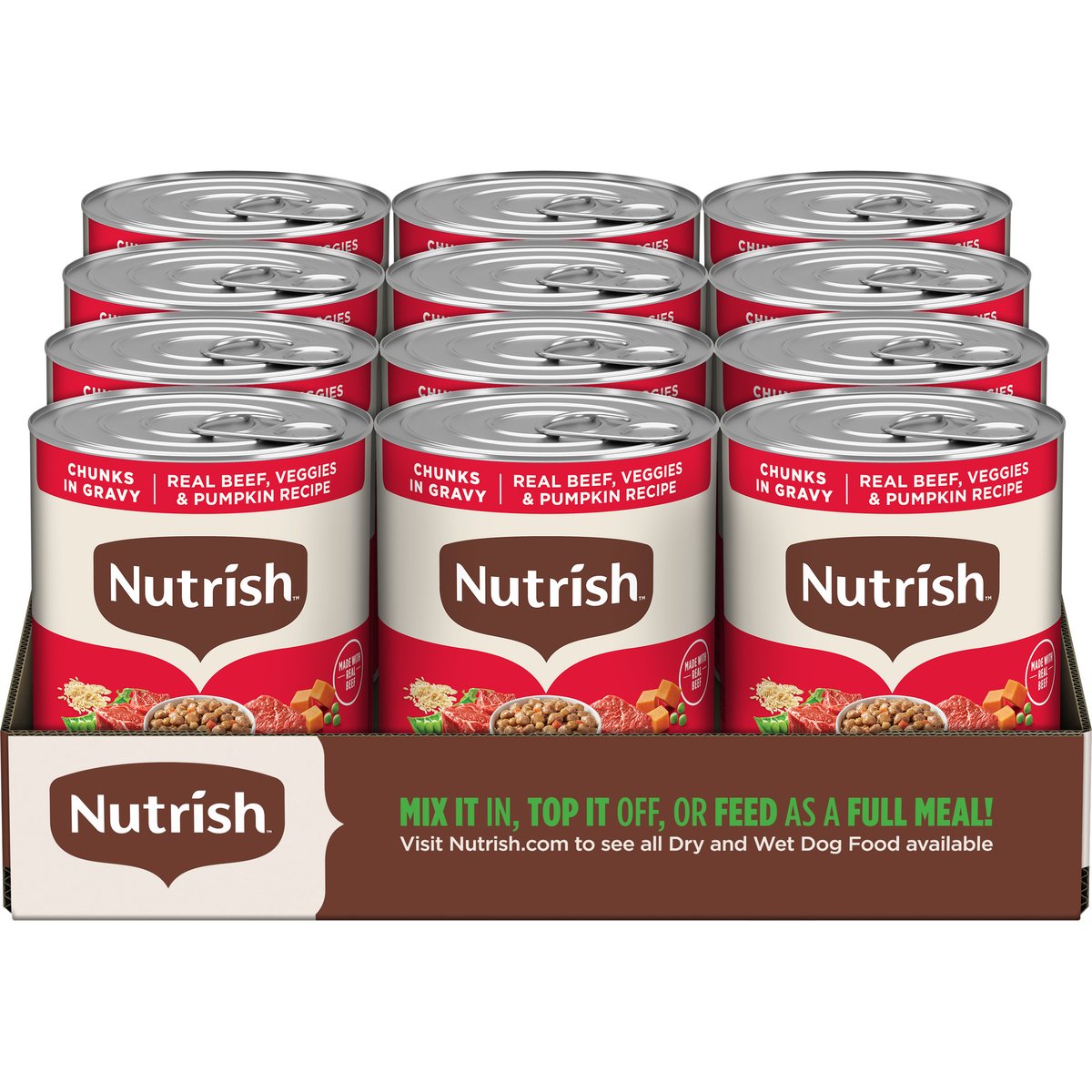 Rachael Ray Nutrish Whole Health Blend Chunks in Gravy Real Beef & Veggies Dog Wet Food, 13-oz can, 12 count