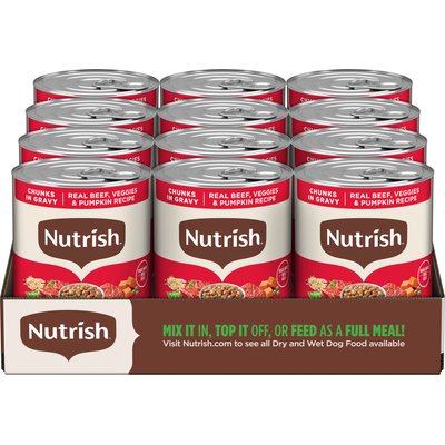 Rachael Ray Nutrish Rachael Ray Nutrish Whole Health Blend Chunks in Gravy Real Beef & Veggies Dog Wet Food, 13-oz can, 12 count