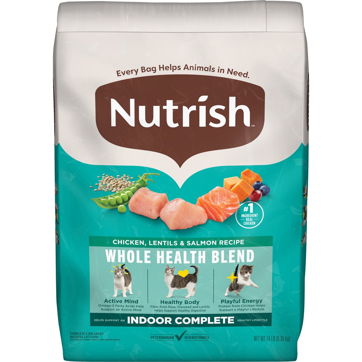Rachael Ray Nutrish Whole Health Blend Indoor Complete Chicken with Lentils & Salmon Recipe Dry Cat Food, 14-lb bag