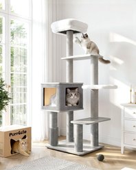 Purrlato Maine Coon 60-in Fleece Covered Cat Tree, Light Grey