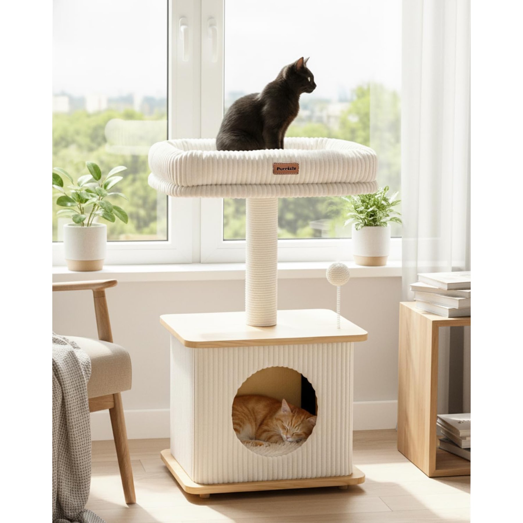 Purrlato 27-in Fleece Covered Modern Cat Tree, Ash White