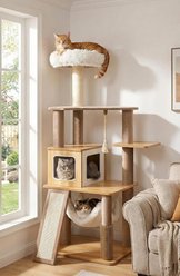 Purrlato 61-in Fleece Covered Modern Cat Tree, Natural slide 2 of 8