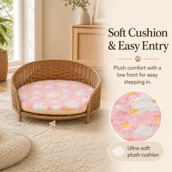 NonoPets Elevated Wicker Sofa Breathable Handwoven Rattan with 2 Reversible Cushions & Washable Mat Couch Chew Resistant Bolster Dog & Cat Bed, 18.7 x 18.7 x 9.8-in slide 2 of 5