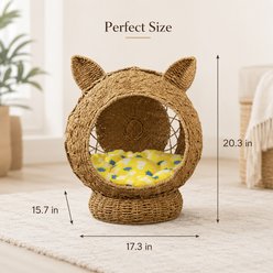 NonoPets Heavy-Duty Natural Jute Rope Dome Nest Condo with Plush Cushion Premium Elevated Woven Cave Chew Resistant Bolster Cat Bed, 17.3 x 15.7 x 20.3-in slide 2 of 5