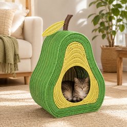 NonoPets Playful Pear-Shaped Enclosed Condo Premium Woven Rattan Cave Chew Resistant Bolster Cat Bed, 19.1 x 13 x 25.4-in