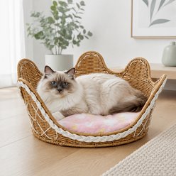 NonoPets Ergonomic Crown-Shaped Nest Premium Hand-Woven Rattan Scratcher Lounge Cave Chew Resistant Bolster Cat Bed, 19.3 x 19.3 x 15.8 slide 1 of 5