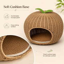 NonoPets EliteFeline Woven Rattan Scratcher Lounge & Interactive Toy Oval Chew Resistant Bolster Cat Bed, 19.7 x 19.7 x 16.9-in, Red slide 2 of 5