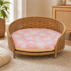 NonoPets Elevated Wicker Sofa Breathable Handwoven Rattan with 2 Reversible Cushions & Washable Mat Couch Chew Resistant Bolster Dog & Cat Bed, 18.7 x 18.7 x 9.8-in