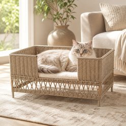 NonoPets Heavy-Duty Indoor & Outdoor Raised Breathable Cooling Lounge Premium Woven Rattan Elevated Chew Resistant Bolster Dog & Cat Bed, 27.2 x 18.5 x 13-in