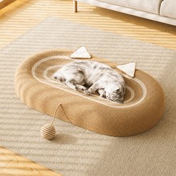 NonoPets Premium Oval Sisal Heavy-Duty Scratching Pad with Interactive Toy Ball Lounge Chew Resistant Bolster Cat Bed, X-Large: 24.4 x 16.1 x 3.94-in slide 2 of 5