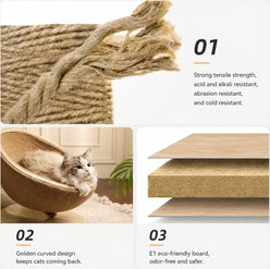 NonoPets Durable Premium Eggshell Ergonomic Sisal Scratching Bowl with Solid Wood Base Lounge Chew Resistant Bolster Cat Bed, Large: 18.9-in slide 2 of 5
