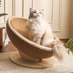 NonoPets Durable Premium Eggshell Ergonomic Sisal Scratching Bowl with Solid Wood Base Lounge Chew Resistant Bolster Cat Bed, Large: 18.9-in