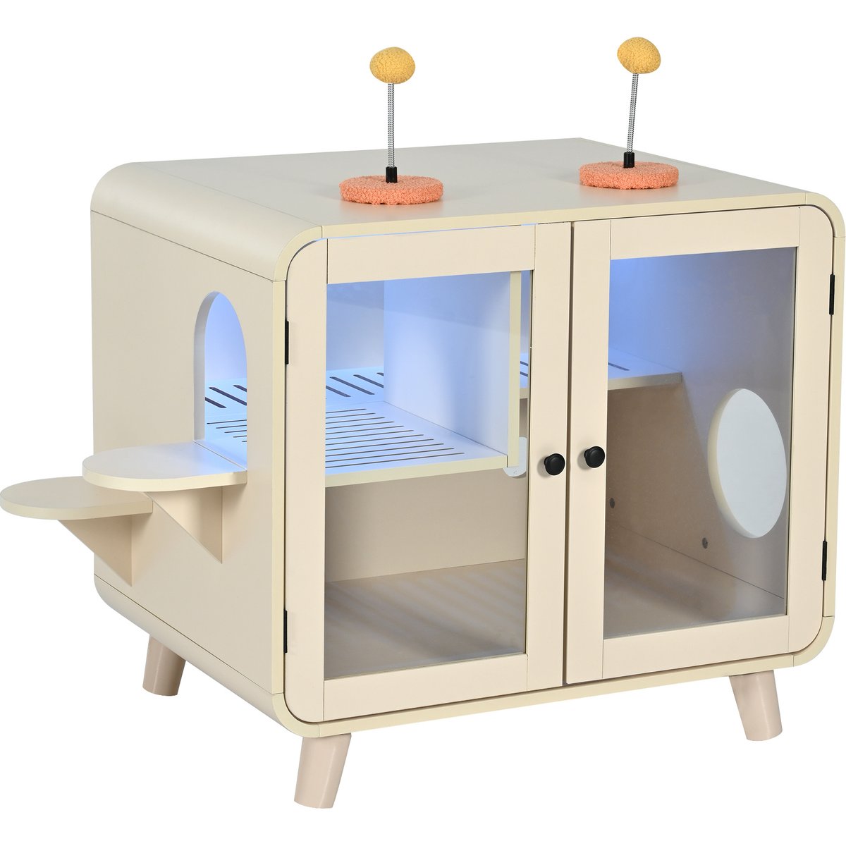 Cesicia Cat Hidden Litter Box Enclosure with RGB LED Light, Beige