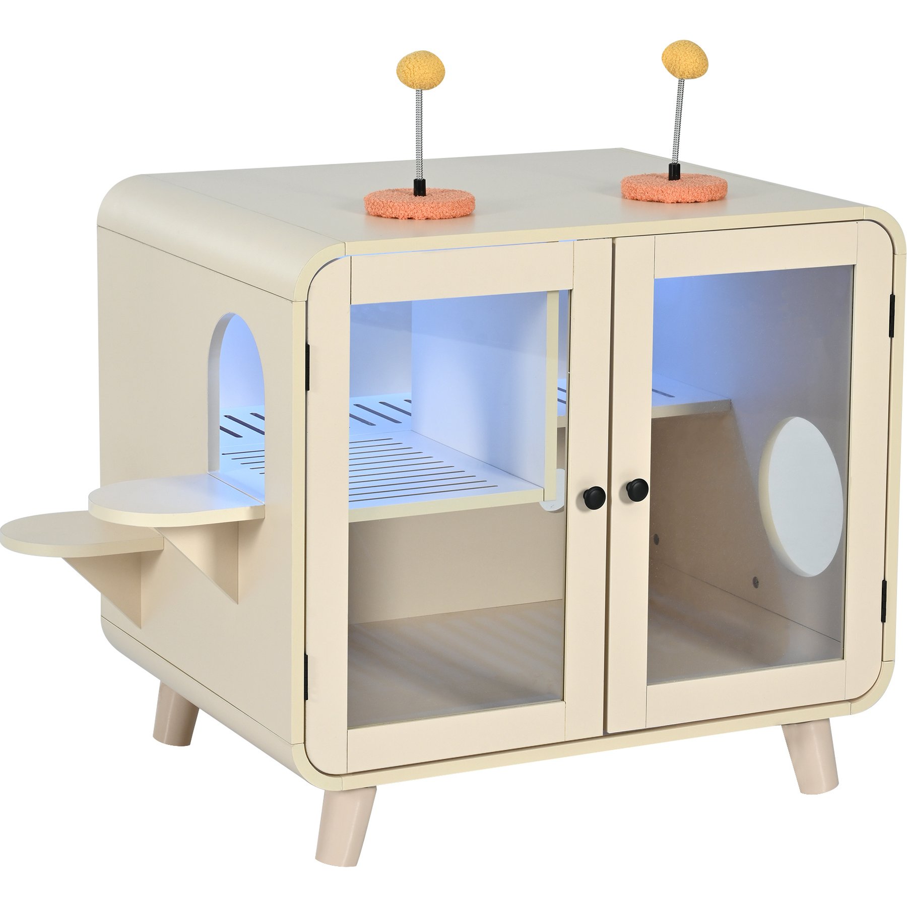Cesicia Cat Hidden Litter Box Enclosure with RGB LED Light, Beige