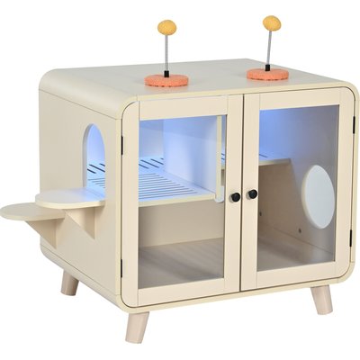 Cesicia Cesicia Cat Hidden Litter Box Enclosure with RGB LED Light, Beige