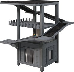 Cesicia 4-Tier Outdoor Wooden Cat House, Tree Tower with Waterproof Roof & 2 Doors, Gray