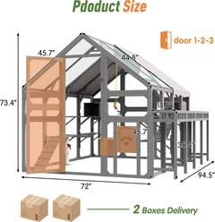 Cesicia Outdoor Wooden Metal Cat House with Planter Stand, Gray slide 2 of 6